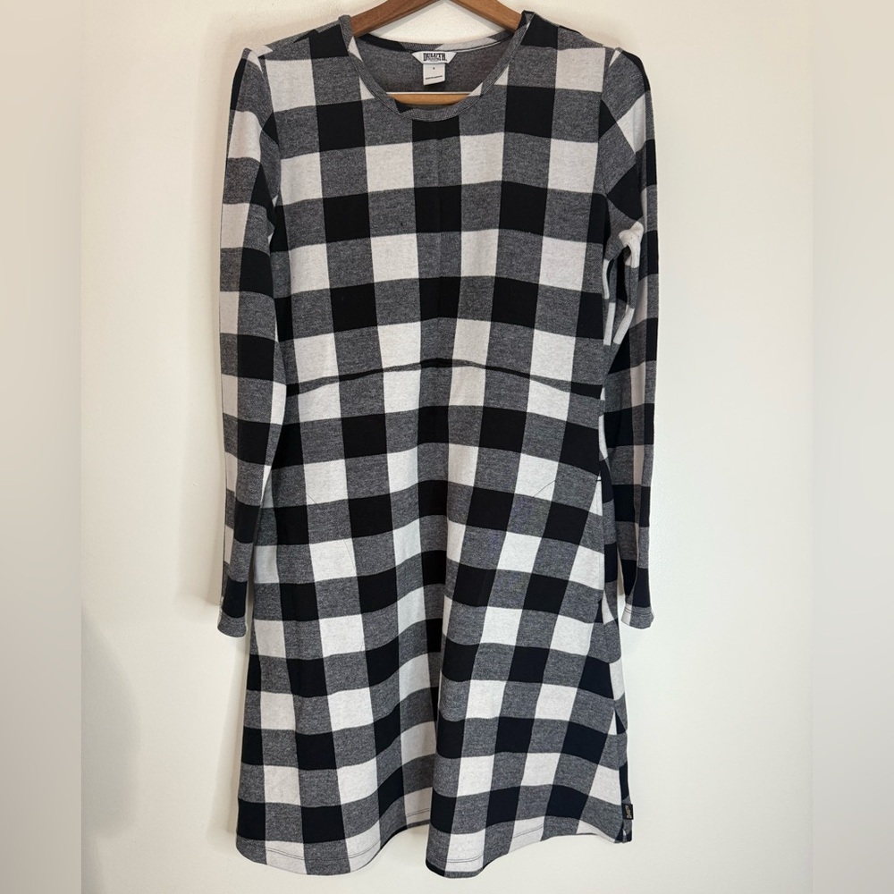 Duluth Trading Black & White Buffalo Check Long Sleeve Dress size Small